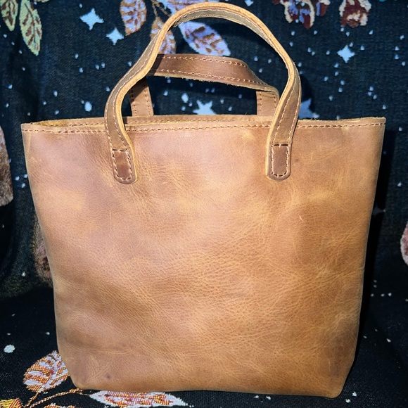 SOLD Portland Leather Goods WHEAT mini zip crossbody tote - Picture 2 of 10